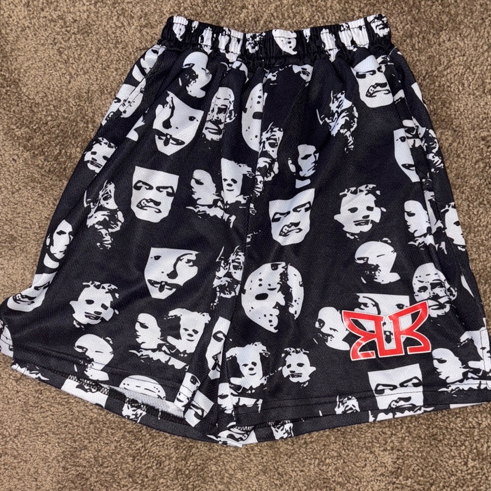Black and White Face Print Shorts Ryoko Rain
